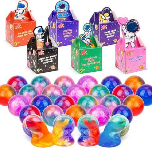 30 Pack Valentines Gifts for Kids Galaxy Slime Valentines with Valentine Day Cards for Valentine Party Favors Valentines Cards for Kids Classroom Boys Valentines for School in Kuwait