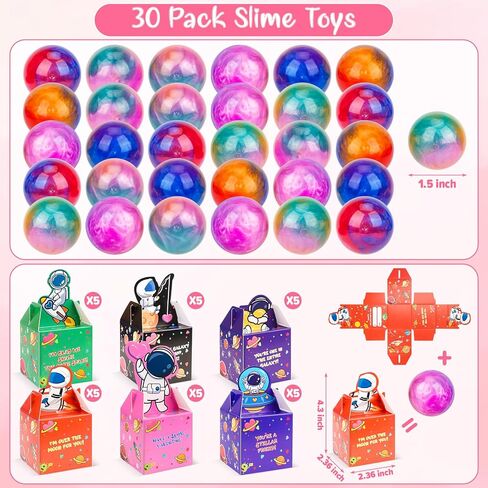 30 Pack Valentines Gifts for Kids Galaxy Slime Valentines with Valentine Day Cards for Valentine Party Favors Valentines Cards for Kids Classroom Boys Valentines for School in Kuwait