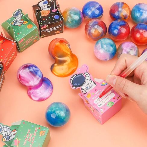30 Pack Valentines Gifts for Kids Galaxy Slime Valentines with Valentine Day Cards for Valentine Party Favors Valentines Cards for Kids Classroom Boys Valentines for School in Kuwait