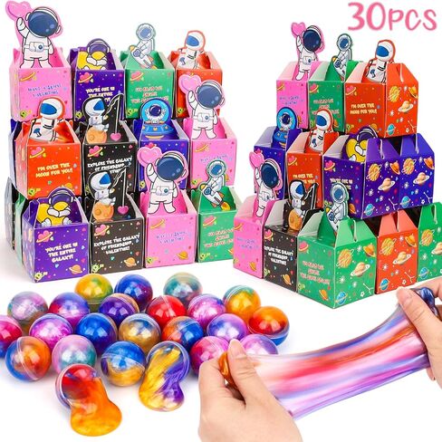 30 Pack Valentines Gifts for Kids Galaxy Slime Valentines with Valentine Day Cards for Valentine Party Favors Valentines Cards for Kids Classroom Boys Valentines for School in Kuwait
