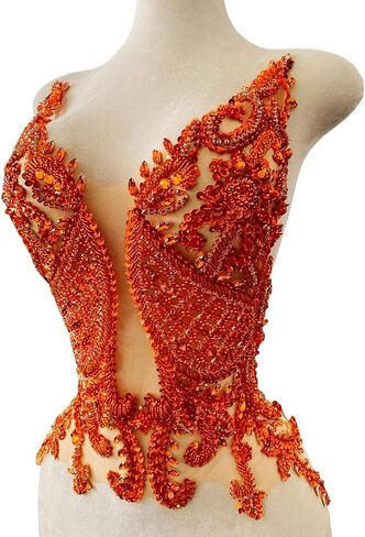 Handmade Rhinestone Applique Sewing Beads Stones Trim Patches for Skirt Accessories 15X22.4inches (Champagne) in Kuwait