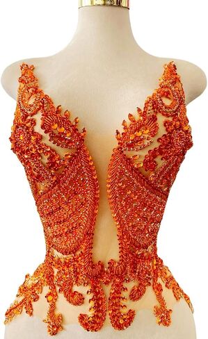 Handmade Rhinestone Applique Sewing Beads Stones Trim Patches for Skirt Accessories 15X22.4inches (Champagne) in Kuwait