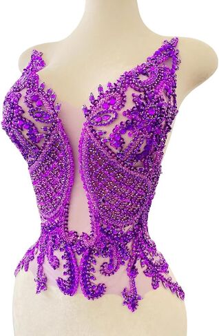 Handmade Rhinestone Applique Sewing Beads Stones Trim Patches for Skirt Accessories 15X22.4inches (Champagne) in Kuwait