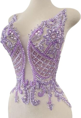Handmade Rhinestone Applique Sewing Beads Stones Trim Patches for Skirt Accessories 15X22.4inches (Champagne) in Kuwait