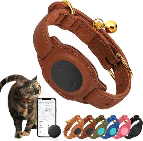 يعمل Cat Tracker ، GPS Pet Tracker for Cats (iOS فقط) ، طوق القط الجلدي مع تعقب ، مع أي طوق ، لا رسوم شهرية ، متوافق مع Apple Find My Aptire Not for Android (Pink) in Kuwait