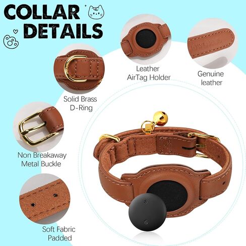 يعمل Cat Tracker ، GPS Pet Tracker for Cats (iOS فقط) ، طوق القط الجلدي مع تعقب ، مع أي طوق ، لا رسوم شهرية ، متوافق مع Apple Find My Aptire Not for Android (Pink) in Kuwait