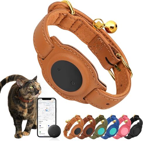 يعمل Cat Tracker ، GPS Pet Tracker for Cats (iOS فقط) ، طوق القط الجلدي مع تعقب ، مع أي طوق ، لا رسوم شهرية ، متوافق مع Apple Find My Aptire Not for Android (Pink) in Kuwait
