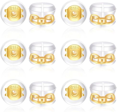 HANGINTHERE 12pcs 14K Rose Gold Clear Rubber Earring Backs for Studs, Hoops, Dangles, Double Lock, 0.24 in x 0.2 in, Hypoallergenic Earring Backs in Saudi Arabia