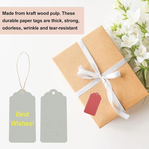 Meccanixity 200pcs Kraft Paper Gifts مع سلسلة ، 3.5 × 1.6 بوصة فارغة علامات معلقة على شكل الموجة ورق الورق وردة علامات هدية حمراء للأسعار ، عيد الميلاد ، الحرف اليدوية. in Kuwait