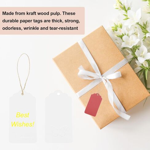 Meccanixity 200pcs Kraft Paper Gifts مع سلسلة ، 3.5 × 1.6 بوصة فارغة علامات معلقة على شكل الموجة ورق الورق وردة علامات هدية حمراء للأسعار ، عيد الميلاد ، الحرف اليدوية. in Kuwait