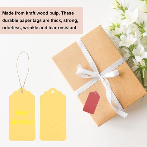 Meccanixity 200pcs Kraft Paper Gifts مع سلسلة ، 3.5 × 1.6 بوصة فارغة علامات معلقة على شكل الموجة ورق الورق وردة علامات هدية حمراء للأسعار ، عيد الميلاد ، الحرف اليدوية. in Kuwait