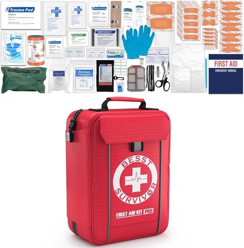Waterproof First Aid Kit -Labeled Compartments Trauma Kits, Advanced Large Emergencies Medical Kits for Cars, Boats, Camping, Hurricanes and Outdoor Emergencies- 262 Piece Kit in Kuwait