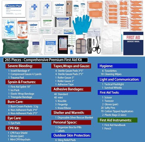 Waterproof First Aid Kit -Labeled Compartments Trauma Kits, Advanced Large Emergencies Medical Kits for Cars, Boats, Camping, Hurricanes and Outdoor Emergencies- 262 Piece Kit in Kuwait