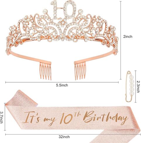 تاج عيد ميلاد Semato و Soke 16 Sash Glitter Kit للفتيات - دائرة الأزياء المعدنية الفضية ، وشاح القماش اللامع الذهبي مع دبوس لؤلؤة - لوازم وفضل حفلات عيد الميلاد السادسة عشر in Kuwait
