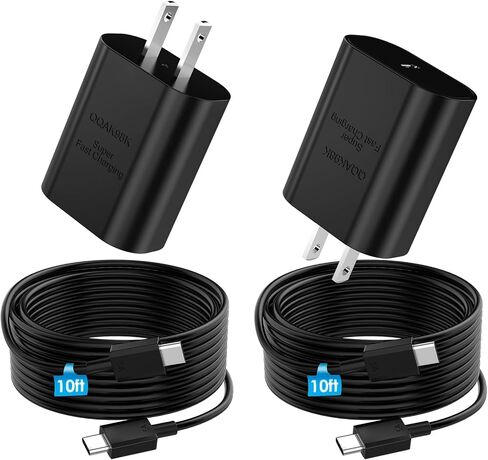 شاحن فائق السرعة من النوع C، شاحن حائط USB C بقدرة 25 وات PD شحن سريع مع كابل شاحن طويل من النوع C بطول 10 أقدام لهاتف Samsung Galaxy S26 Ultra/S26/S26+/S25 Ultra/S25/24 Ultra/S24/S23 Ultra/S22 Ultra (عبوتان) in Kuwait