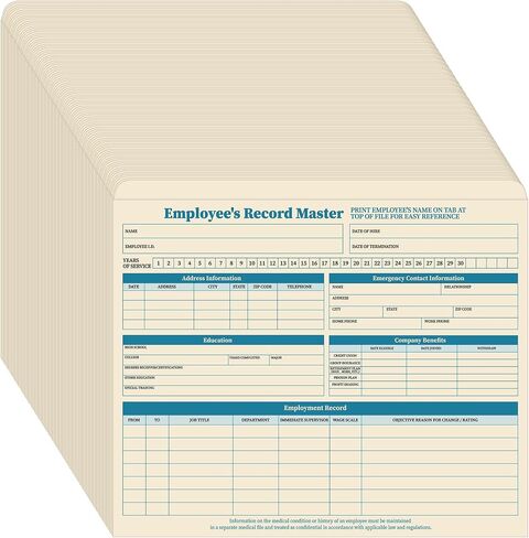 Qilery 50 Pcs Employee File Folders, 9.5 x 11.75 Inches Employee Personnel File Folders No Expansion Staff Record Paper Jacket Manager Supplies HR and Staff Management in Kuwait