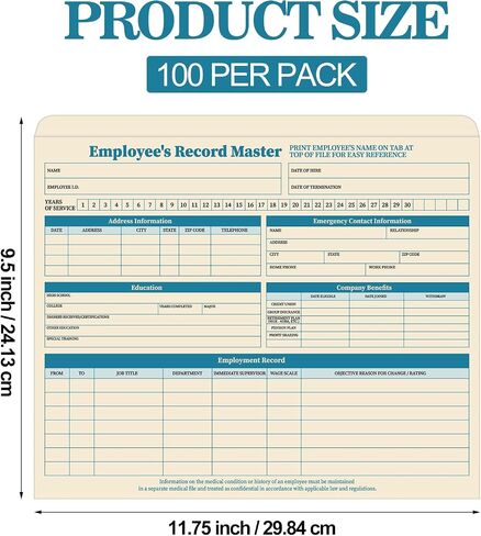 Qilery 50 Pcs Employee File Folders, 9.5 x 11.75 Inches Employee Personnel File Folders No Expansion Staff Record Paper Jacket Manager Supplies HR and Staff Management in Kuwait