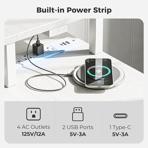 Superjare 47 بوصة على شكل L على شكل L مع مصابيح LED ومنافذ الطاقة ، مكتب كمبيوتر مع أرفف ومراقبة حامل ، مكتب ألعاب مع درج ، مكتب زاوية مكتب المكتب المنزلي ، الأسود in Kuwait