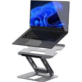 j5create Laptop Stand with USB C Dual HDMI Display Hub - 2 USB A 5Gbps, PD 100W with USB-C 5Gbps, Ethernet | Aluminum Computer Riser for MacBook and Windows Notebook (JTS427)