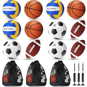 Sport Balls Set Athletic Balls Set of Balls Including Basketball Football Volleyball Soccer Ball in Official Size with Equipment Bags and Pumps Kit for Indoor Outdoor Play
