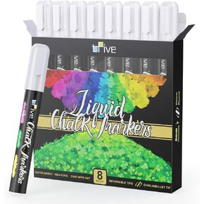 TFIVE Chalk Markers - 8 Color Chalk Pens and 24 Labels - Dry & Wet Erase, Reversible Tip, for Chalkboards, Signs, Windows, Blackboard, Glass, Mirrors, Liquid Chalk