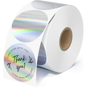 MUNBYN 2" Circle Holographic Thermal Label Stickers, Round Printable Rainbow Glitter Thermal Printer Sticker Labels for Christmas Gift Wrapping, Self-Adhesive Name Price Tag DIY Custom Logo Design
