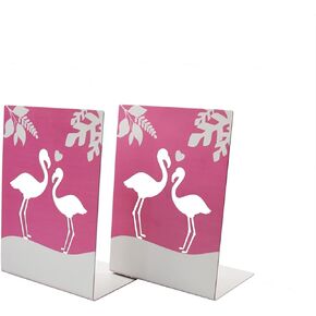 Enyuwlcm Metal Book End for Kids Cute Bookends with Nonskid Base 1 Pair Cartoon Pink Flamingo