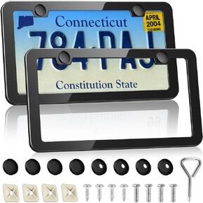 License Plate Frames - 2Pcs Heavy Duty Matte Black License Plate Frame Holder for Front & Rear, Rustproof Stainless Steel License Plate Cover, Universal Car Accessories for Most Cars