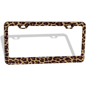 Newest Customized Decorative License Plate Frame with Animal Cow Print White Black Spot Design Stainless Aluminum Car Tag Cover Holder Auto Car for US Canada Standard 12" x 6" with 2 Holes and Screws