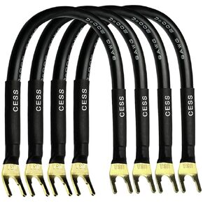 CESS-028L HiFi Premium Speaker Cable Jumpers 8 Inches - Fork Spade Plug to Spade Plug Speaker Jumper Cables - 4 Pack (Large Fork)