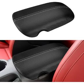 INTGET Car Center Console Cover for Ford Mustang Accessories 2015-2024 2016 2017 2018 2019 2020 2021 2022 2023 Leather Ecoboost Armrest Arm Rest Box Lid Middle Seat Cover (Black Stitches, 2015-2024)