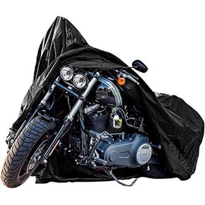 New Generation Motorcycle Cover ! XYZCTEM All Weather Black M Large-Heavy Duty Waterproof Outdoor Protects Fits up to 87 inch for Harley Davidson, Honda, Suzuki,Yamaha and More