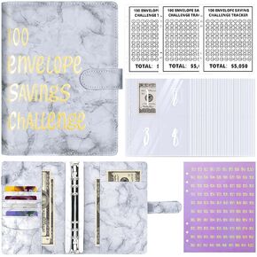 100 مغلف تحدي توفير المال، كتاب موثق تحدي التوفير مع مغلفات، مجلد توفير المال مع 30 ورقة مظاريف نقدية، مجلد ميزانية ممتع وهادف لتوفير 5050 دولارًا (رمادي) in Kuwait