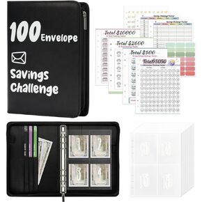 100 Envelopes Money Saving Challenge, Money Saving Binder with Zipper, 4 Levels of Difficulty in Money Saving Challenge Book, Easy and Funny Way to Money Saving with Budget Binder (Black) in Kuwait