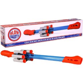 Blow Darts Target Set - Classic Blowtube for Kids - Blow Dart Shooter, 6 Suction Cup Tipped Darts, Dart Holder and Bullseye Target - Ages 6+