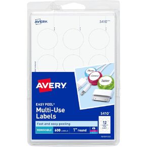 Avery Self-Adhesive Removable Labels, 1-Inch Diameter, White, Pack of 600 (5410)