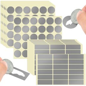 Joyberg 900PCS Scratch Off Stickers 1 inch 450 Round & 450 1.9" x 0.6" Rectangles, Scratch Off Cards, Scratch Stickers Labels, DIY Scratch Off Reward Card, Game, Promotion, Raffle, 40 Sheets (Silver)