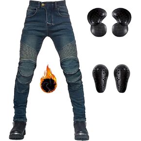 Winter Motorcycle Pants Plus Velvet Motorbike Jeans Wear Resistant with CE Knee Hip Removable Armored for Men in Kuwait