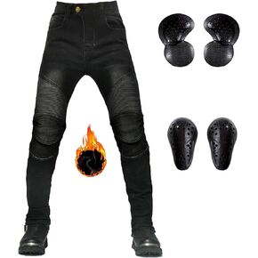 Winter Motorcycle Pants Plus Velvet Motorbike Jeans Wear Resistant with CE Knee Hip Removable Armored for Men
