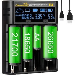 18650 Battery Charger,Smart Lithium Battery Charger AA Battery Charger with LCD Display for 3.7v Lithium ion Battery 18650 26650 21700 17500 14500 RC123A,1.2v NiMH AA AAA Battery(Charger Only)