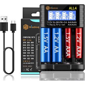 شاحن بطارية عالمي ALL4 1.5 فولت LCD ليثيوم أيون قابل لإعادة الشحن 1.5 فولت مع مدخل USB C، شاحن بطارية عالمي لبطاريات 1.5 فولت/1.2 فولت/14500 ليثيوم أيون قابلة للشحن AA AAA in Kuwait