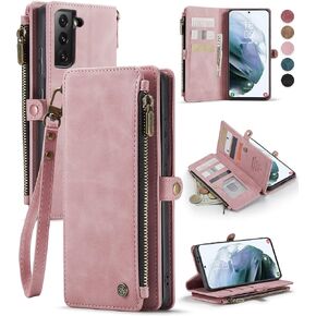 Defencase Compatible with Samsung Galaxy S21 5G Case Wallet with RFID Blocking Card Holder for Women Men, PU Leather Magnetic Snap Flip Zipper Strap Wallet Phone Case Fit for Galaxy S21 5G 6.2", Black