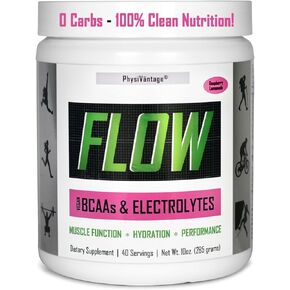 Flow Electrolyte Powder + BCAAs Keto | Enhanced Athletic Formula - Supports Muscle Performance, Hydration & Recovery – Sugar-Free & Vegan – 40 Servings (Raspberry Lemonade)