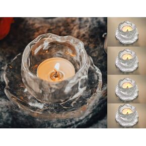 Set of 4 Handcrafted Lead-Free Crystal Glass Tealight Candle Holders with Tray - Perfect for Wedding Centerpieces, Party Decor, and Home Decor (Clear)
