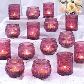 48Pcs Clear Votive Candle Holders - Glass Tea Light Candle Holder, Candle Holders Bulk, Embossed Candle Votives for Wedding Centerpiece & Home Decor