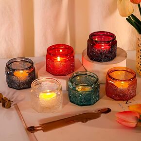 Set of 6 Glass Tea Light Candle Holders with Lid Colored Stars Tea Lights Candles Holders Table Centerpieces for Wedding Party, Glass Votive Candle Holders Wedding Centerpieces