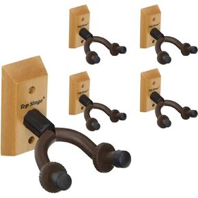 5-Pack Guitar Wall Mount Hanger Guitar Hanger Wall Hook Holder Stand for Bass Electric Acoustic Guitar Ukulele (5-Pack, Hangers) (Natural)