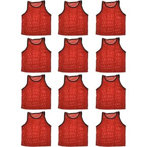 BlueDot Trading Youth Sports Pinnies Scrimmage Training Vests (12-Pack), Red