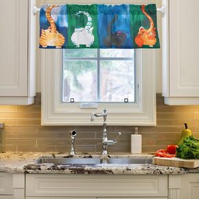 JSTEL Cat Curtain Valance for Window,Cat Valance Cat Window Valance Rod Pocket Short Valances Window Treatment,1 Panel, 54 x 18 inch