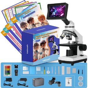 [Constant Temperature] Vabiooth Lab Trinocular Compound Microscope 40X-2500X Magnification with 7" Monitor 5MP E-Eyepiece,Adjustable Thermostat Mechanical Stage for Husbandry,Pet Hospital,Farms